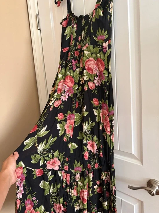 Reformation Black Floral Tie-Shoulder Midi Dress - Picture 4 of 5